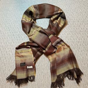 Perry Ellis Unisex Plaid Scarf Brown Fringe Soft Acrylic One Size